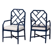 bali & pari Sergio Wood 2-Piece Dining Chair Set - Chippendale Side Chair with Bamboo Motif and Upholstered Seat Cushion, Navy Blue